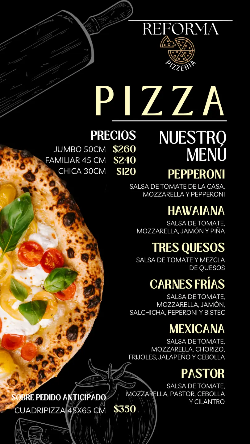Menú de pizzas Reforma