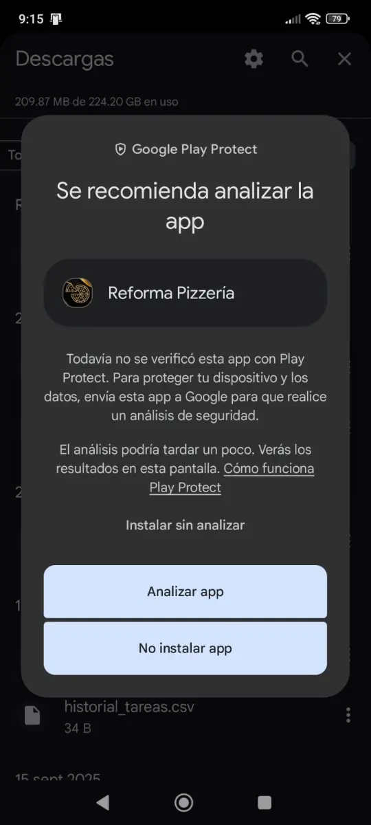 Pantalla de permiso para instalar apps desde esta fuente en Android